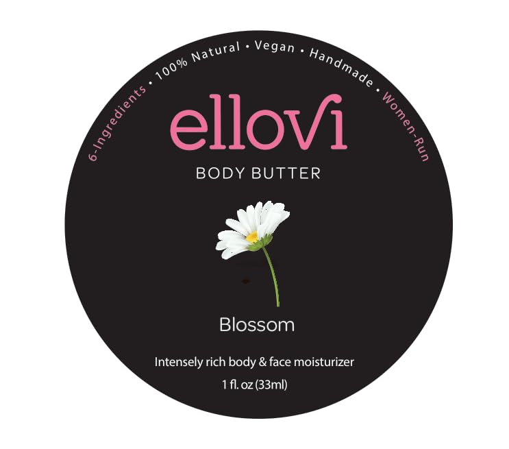 Ellovi All-Natural Body Butter - Blossom - Pure Enough to Eat - Made With Just 6 Vegan Ingredients - Ultra-Rich 100% Plant-Based Hydrating Moisturizer For Naturally Healthy Skin (1 fl. oz/33ml)